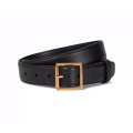 Gold Silver Square Buckle Classic Black Leather Belt