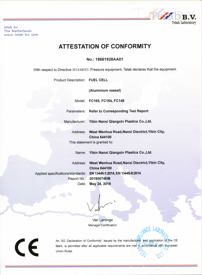 GAS FUEL CELL CE CERTIFICATE