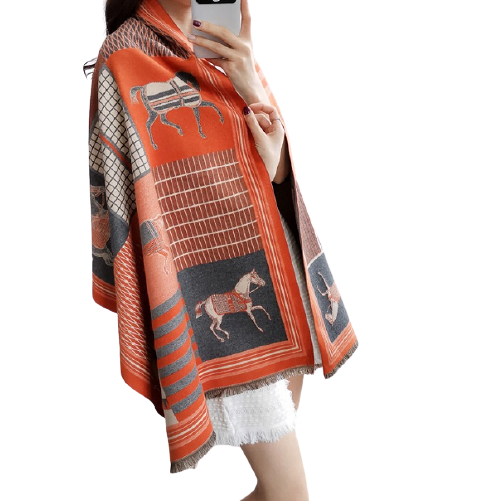 Womens Autumn Winter Thicken Printed Horse Shawl Scarf Muffler