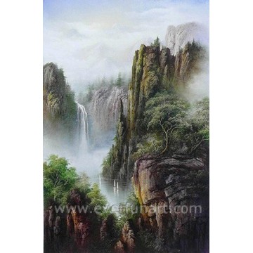 Pintura al óleo enorme del paisaje de la cascada (ETL-103)