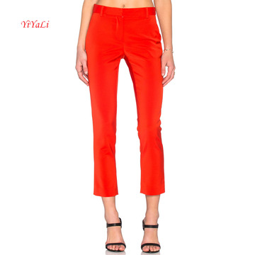 Polyester Bright Red Fashion Pants for Women