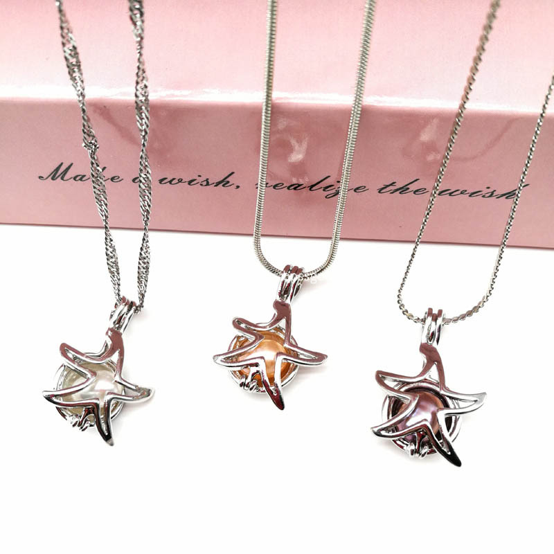 Starfish Pearl Cage Pendant Necklace