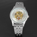 winner skeleton rotating dial watch alloy case with stainless steel band watch