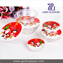 Ensemble de bol de salade en verre 5PCS pour cadeaux avec couvercle de bande dessinée