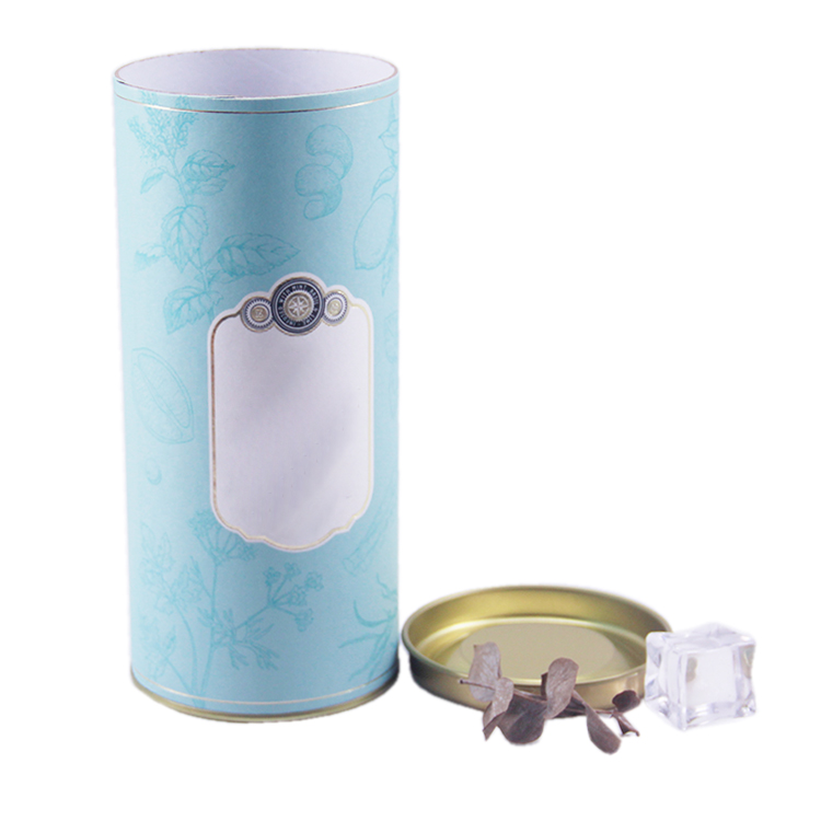 Paper tube blue wine packaging with gold lid Paper tube blue wine packaging with gold lid