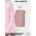 Shorts plissados ​​de linho rosa de cintura alta feminina
