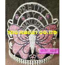 fashion jewelry new design headband crystal colored butterfly tall crown tiara