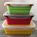 Folding sanitary silicone lunch box three piece