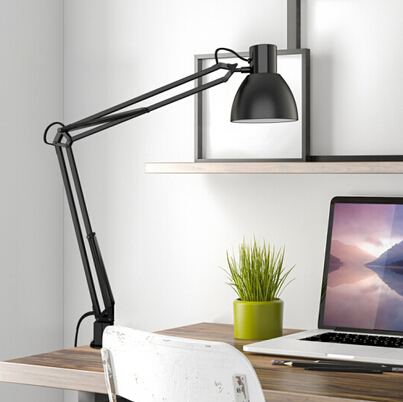 Long Swing Arm Desk Lamp Clamp Metal Architect Adjustable Folding Twin-Arm Clip-on Table Lamp black-4