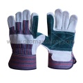 Blue Reinforced Palm Cow Split Leather Work Glove with Rubberized Cuff