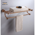 Rose gold brass inlaid jade double towel rack