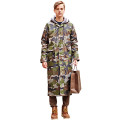 Hooded adult long raincoat camouflage style polyester