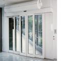 Automatic telescopic sliding door mechanism with glass