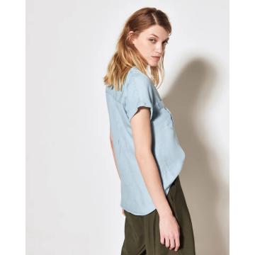 Sommer Damen blau lässig Kurzarm Shirt