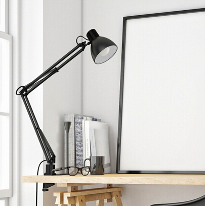 Long Swing Arm Desk Lamp Clamp Metal Architect Adjustable Folding Twin-Arm Clip-on Table Lamp black-5