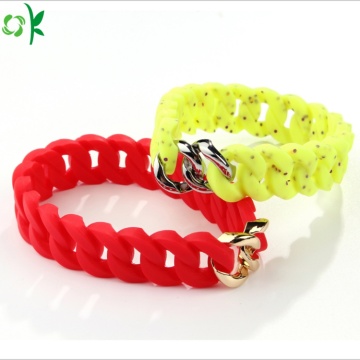 Bracelet personnalisé jaune / rose d&#39;anneau de silicone de pneu fait sur commande