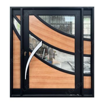 Custom Modern Wood Wrought Iron Screen Pivot Doors