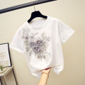 Women Cotton T-Shirt Fashion Embroidery Flower