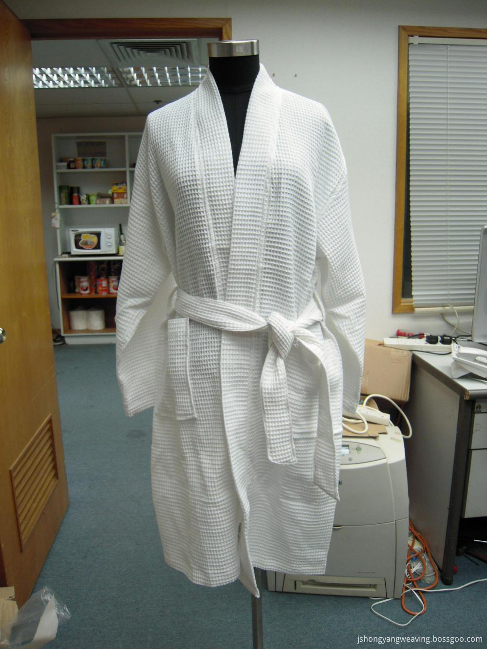 CVC Waffle Square Pattern Kimono Bathrobe 