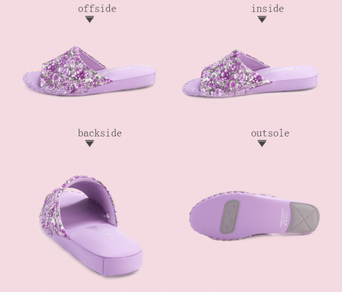 pansy comfort indoor slippers purple details