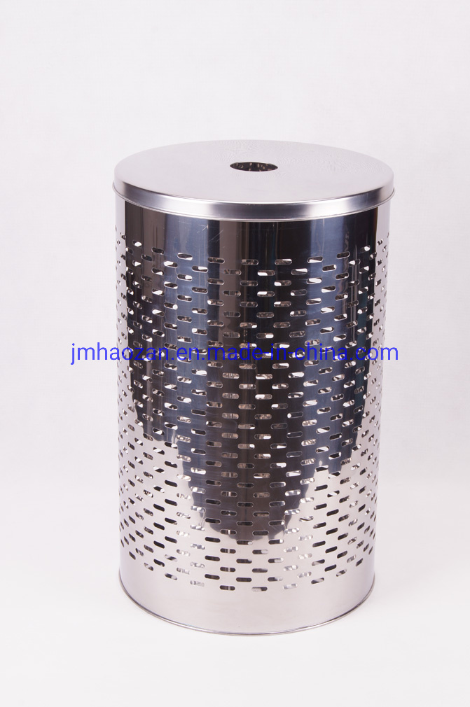 S/S Lid Stainless Steel Round Straight Body Laundry Basket