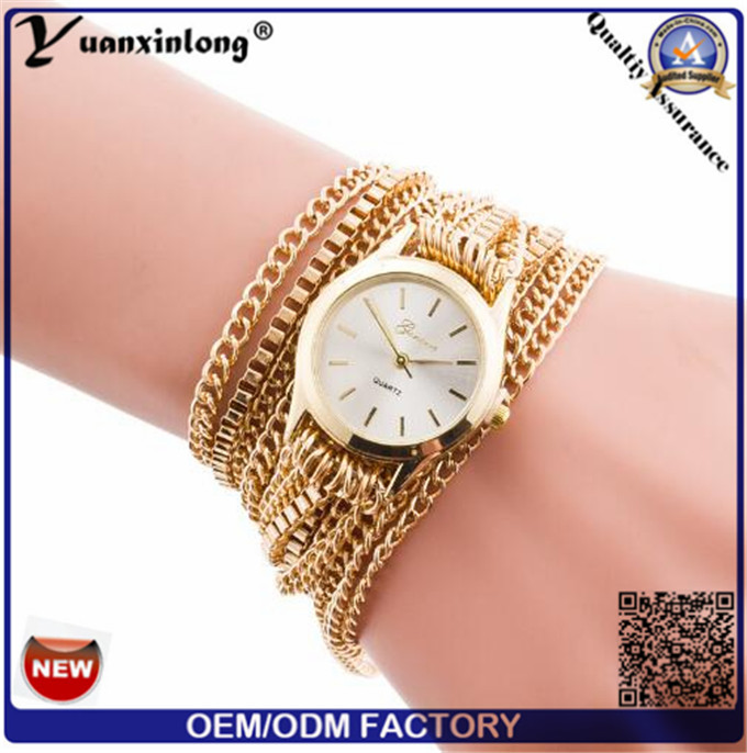 Yxl-398 2016 Geneva Wholesale Quartz Weave Wrap Around Alloy Bracelet Watch Fashion Lady Woman Wrist Watch