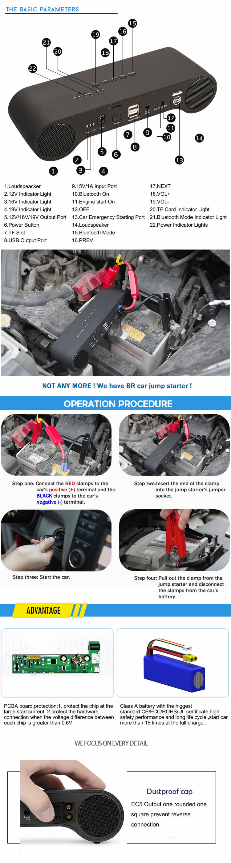 12V Bluttoth Speaker Car Jump Starter