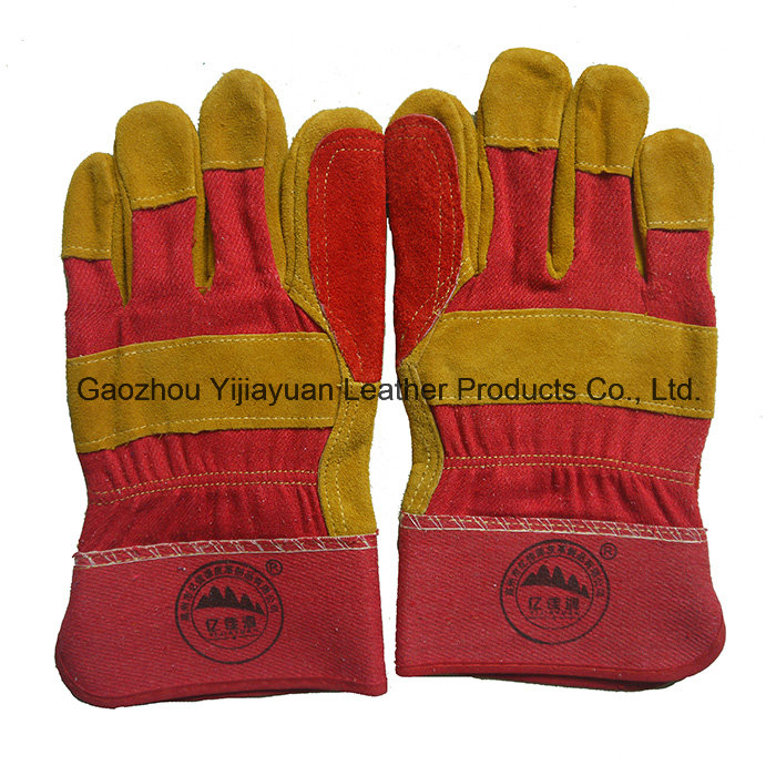 Reinforcement Palm Cow Split Leather Working Work Gloves