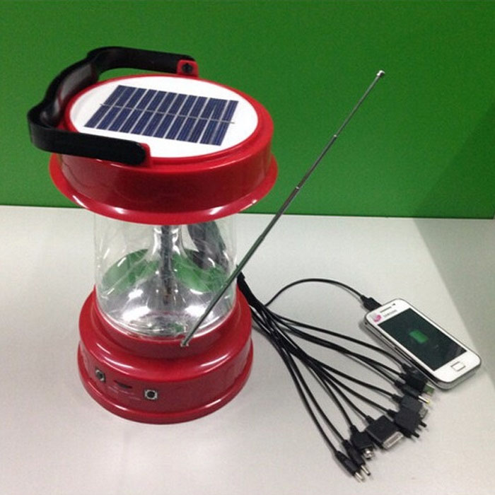 Multifunctional Solar Lamp Outdoor Hiking 6 LED Portable Solar Camping Lantern Light with Mobile Phone Charge and Radio