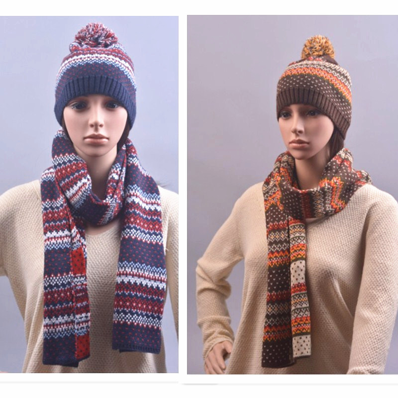 Winter Warm Snow Printing Scarf Beanie Set Knitted Scarf (SK181S)