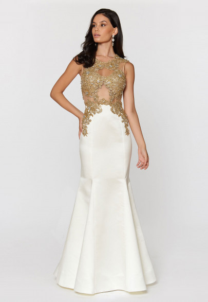 Ladies Gold Embroidered Evening Dress