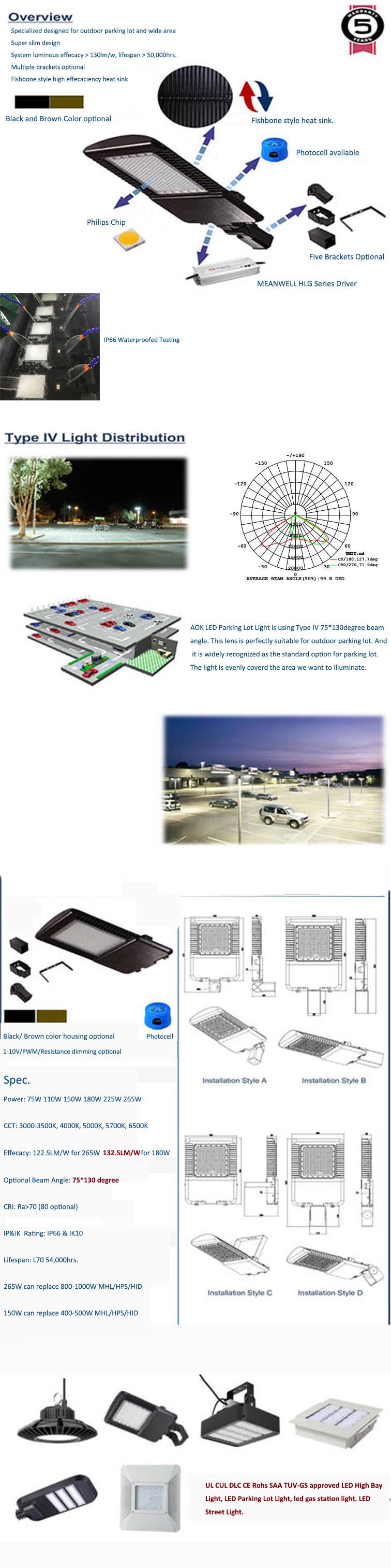 UL Dlc LED Parking Lot Lighting, LED Area Light, LED Shoe Box Light