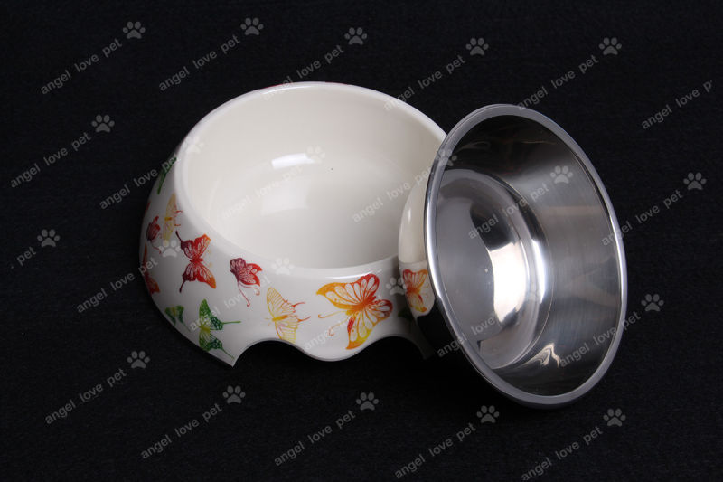 Fashion Design Melamine Bowl with Stainless Steel Pet Bowl