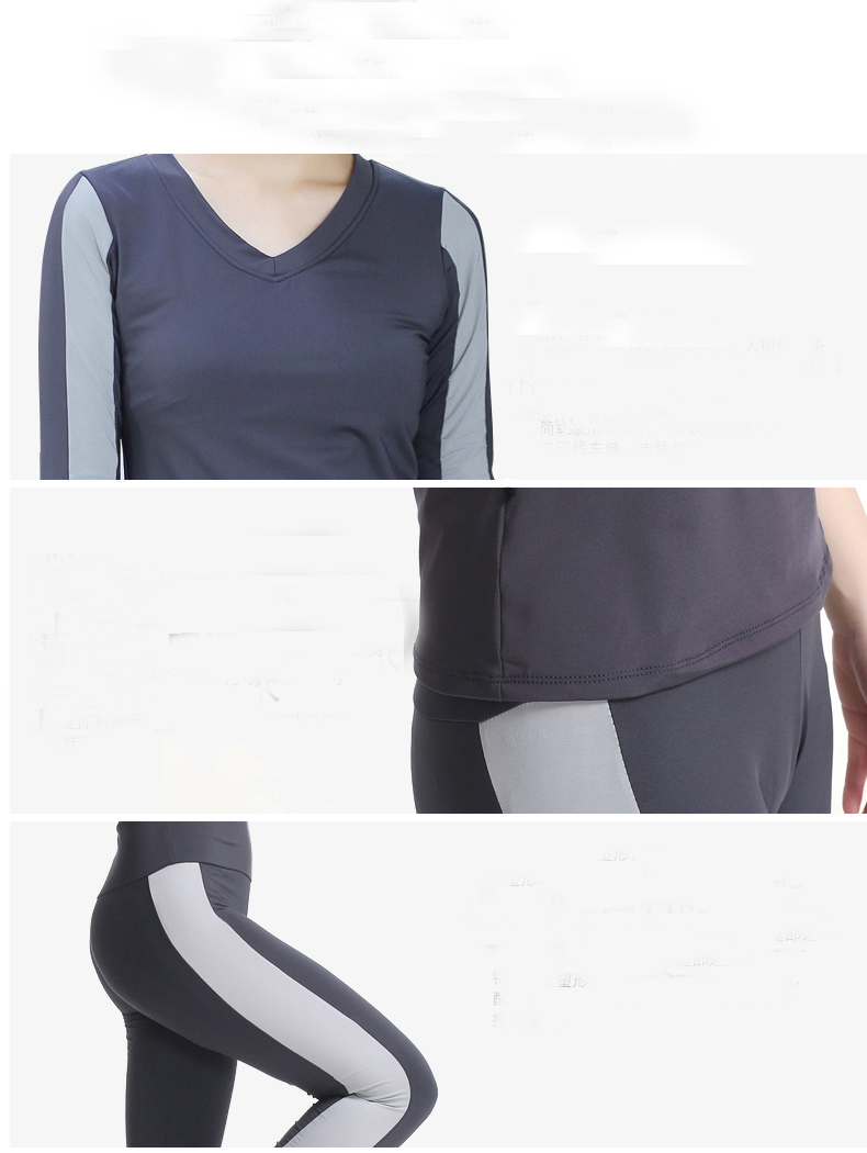 Women 85spandex+15nylon fitness Plain V Neck Contrast Color 3/4 Sleeve Tshirt Sport Wear