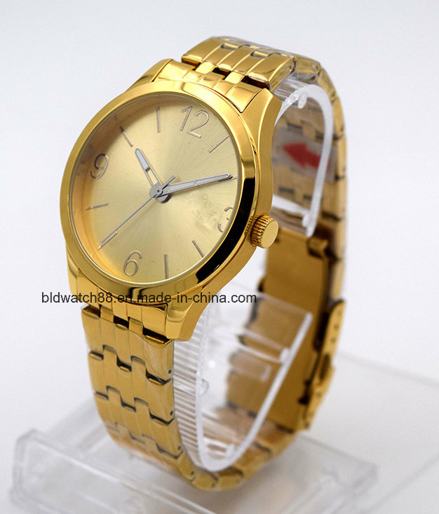 5ATM Waterproof Men's Stainless Steel Wristwatch Bracelet Watch (Gold)