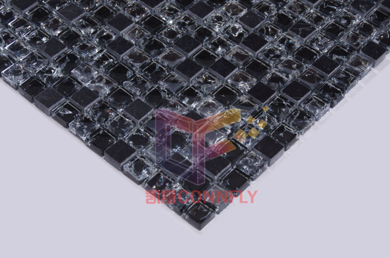 Black Stone Mix Cracked Glass Mosaic Tile (CS127)