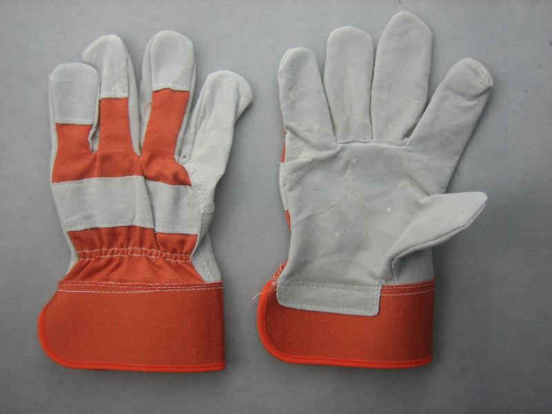 Grey Cow Split Full Palm Drill Cotton Back Work Glove