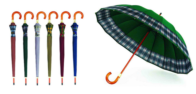 Check Border Solid Edge Windproof Fold Umbrella (YS-3FM21083406R)