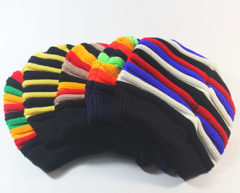 Womens Mens Unisex Knitted Colorful Fancy Rainbow Stripes Hat Beanie (HW126)