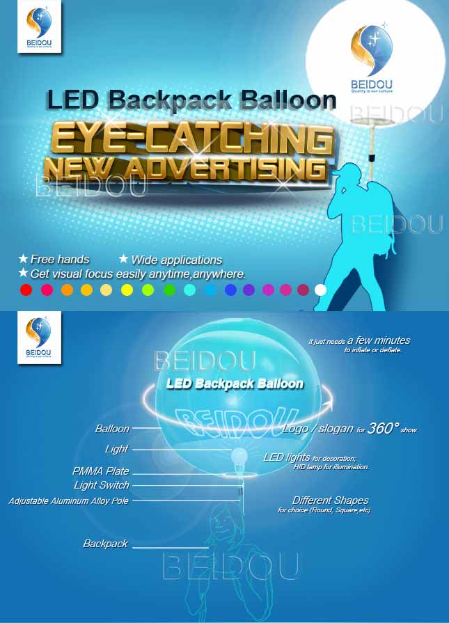 Advertising Balloons Moving Walking LED Lighting Decoration Inflatable Backpack Balloon