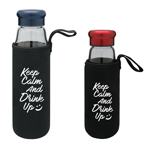 Portable Glass Water Bottle with Protective Bag 470ml