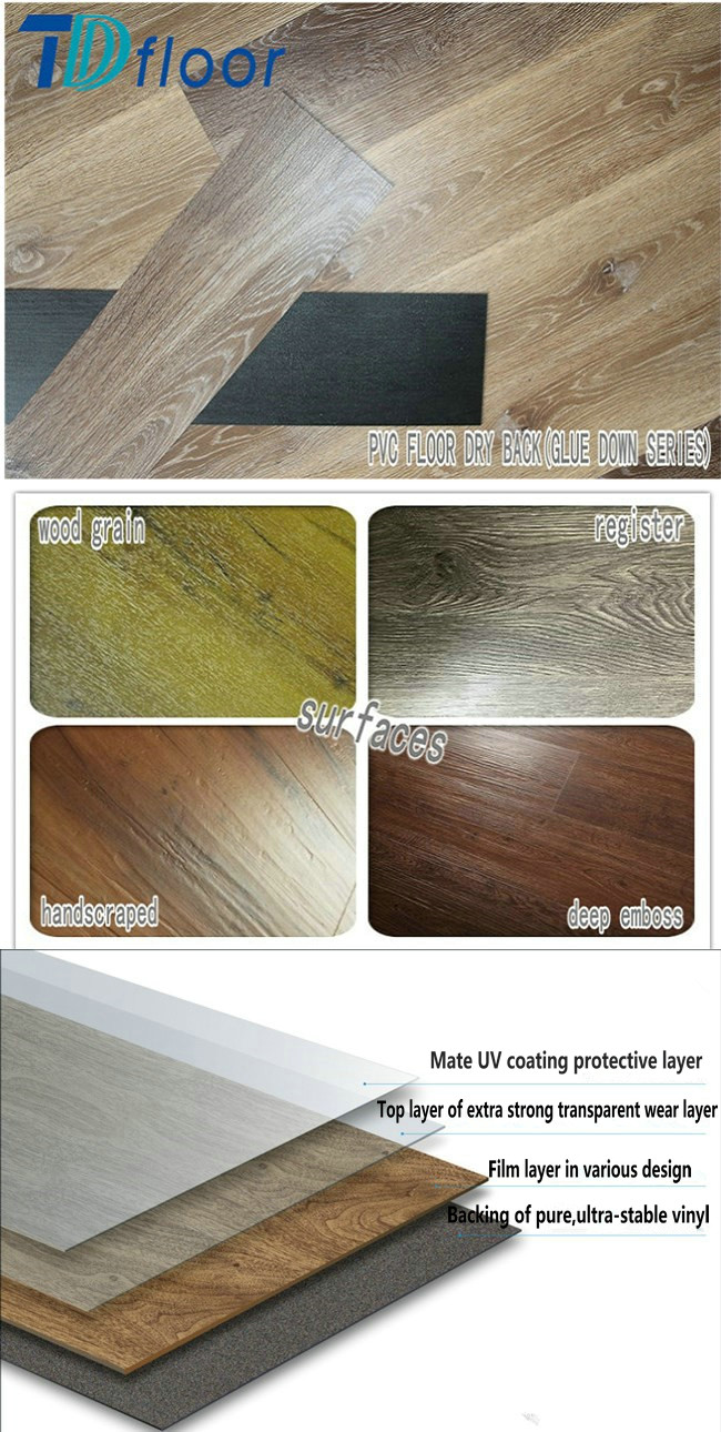 Oak Wood Pattern Glue Down Vinyl PVC Floor
