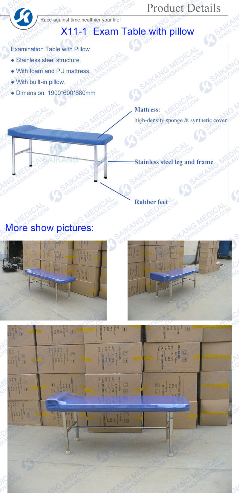 Medical Examination Bed with Foam and PU Mattress