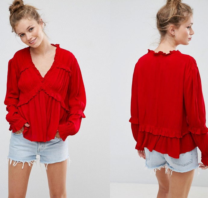 Collarless Ladies Blouse with Long Sleeve Blouse