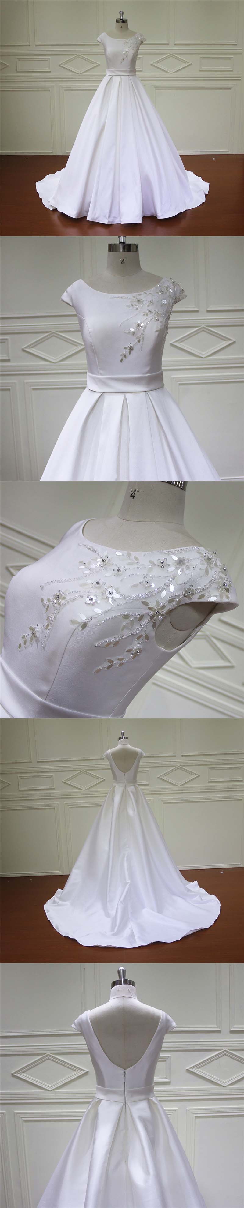 Wedding Dress Satin Wedding Grown   Embroidery Beading Bridal Dress