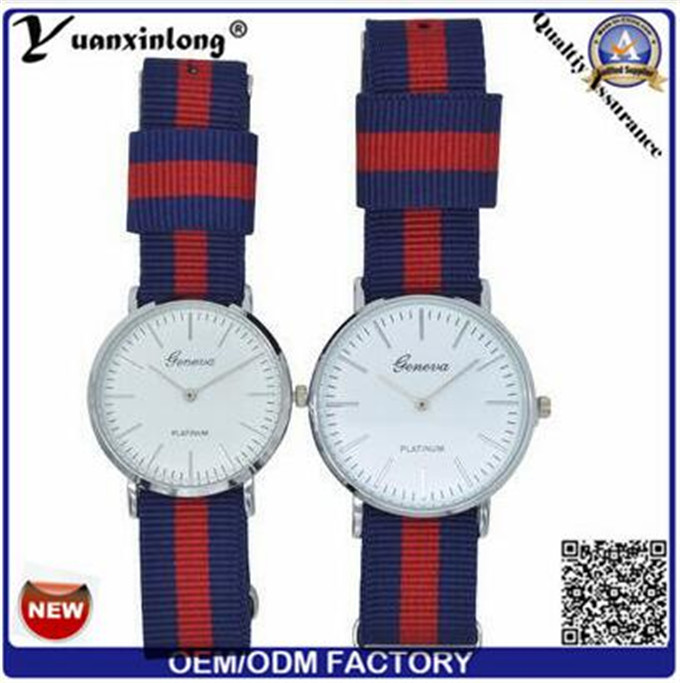 Yxl-550 Stainless Steel Couple Wrist Watch with Nylon Band Slim Case Watch 3 ATM Water Resistant