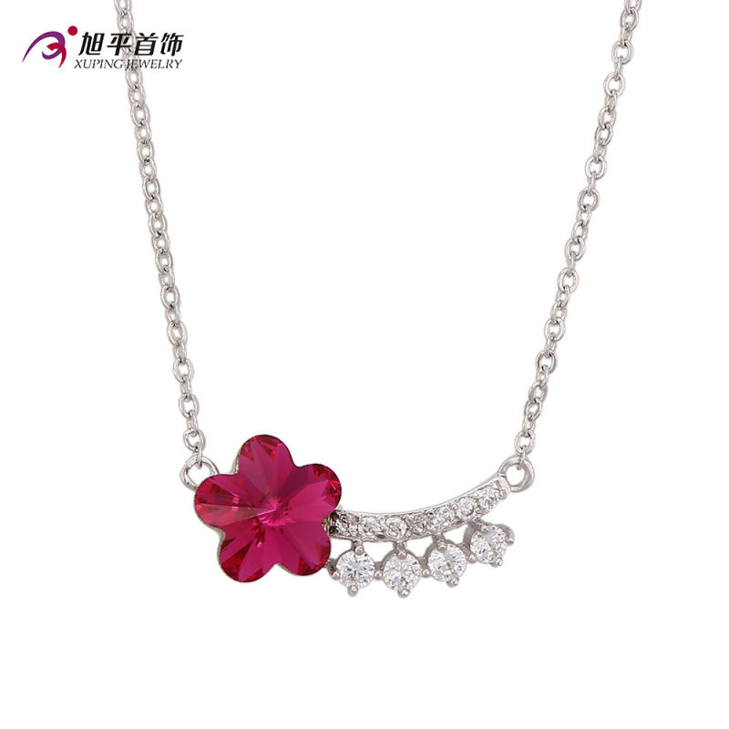 Fashion Luxury Ruby Flower CZ Crystal Rhodium Color Jewelry Pendant Necklace -Xn4786