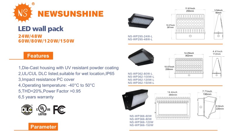 14923lm IP65 150W LED Wall Pack Light with UL Dlc