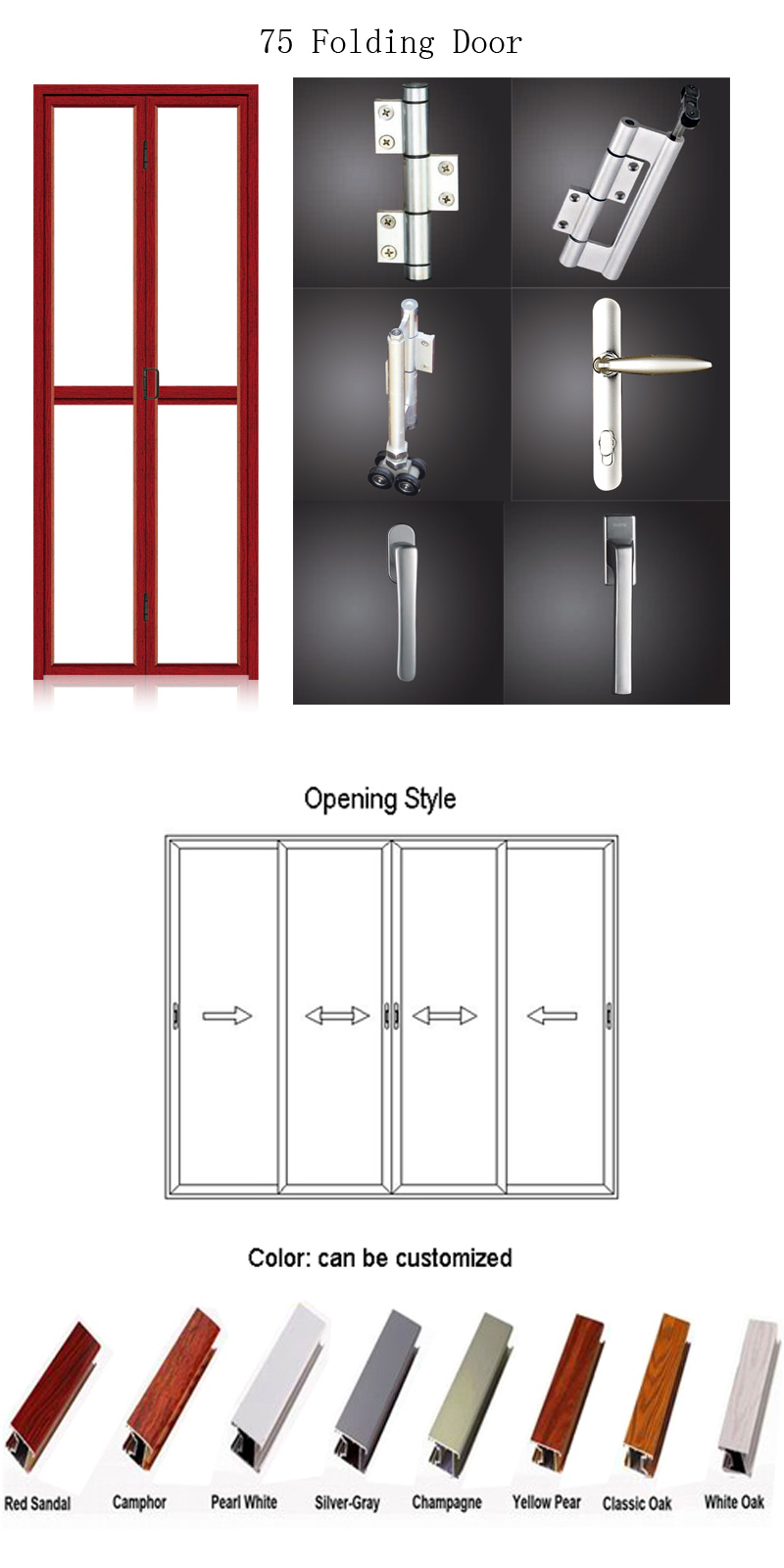 Feelingtop Aluminum Double Glazing Exterior Interior Bi-Folding Door