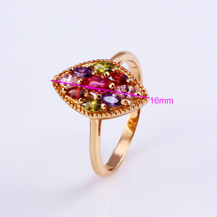 11796 Popular 18k Gold-Plated Flower Colorful Zircon Jewelry Finger Ring in Copper Alloy